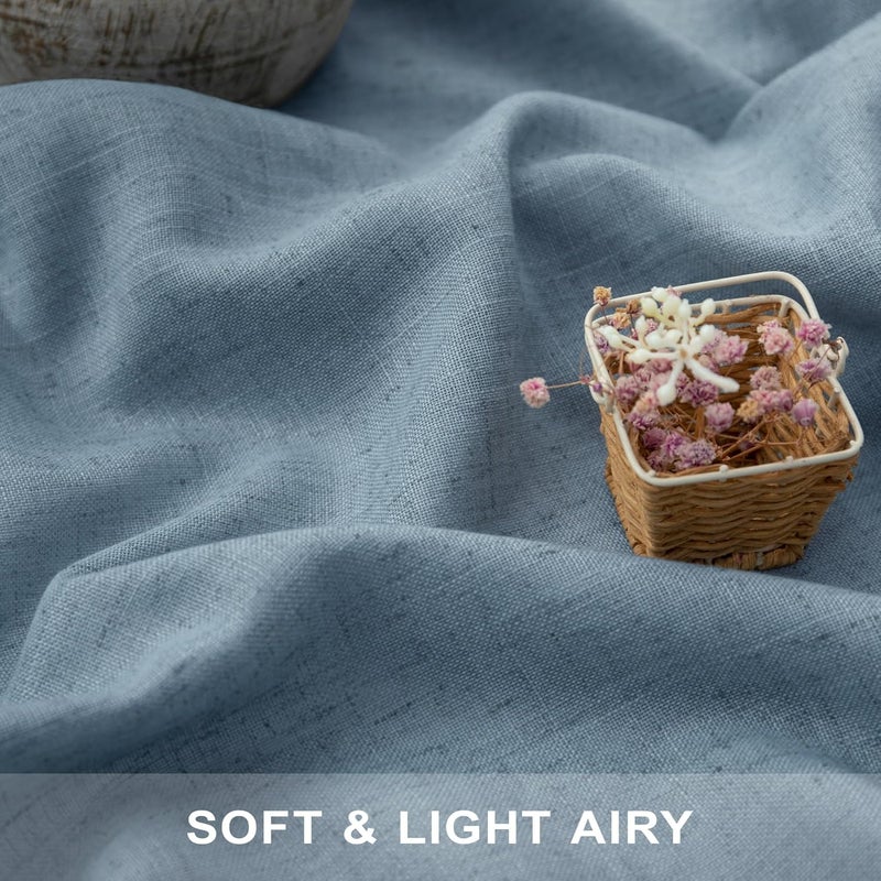 Pitalk Farmhouse Kitchen Valance for Windows Burlap Light Blue Linen Sheer Valance Curtain for Living Room Bathroom Laundry Rustic Country Blue Cafe Curtain Small Boho Decor 18 inch Length Stone Blue - Image 3